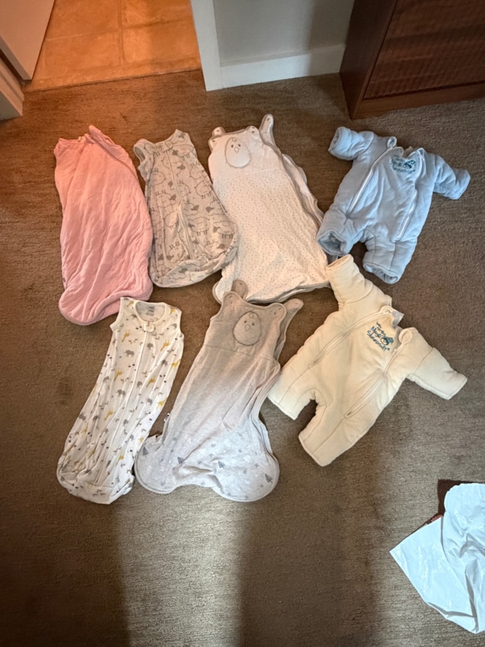 Baby Sleep Sack and Footed Romper Bundle - Pastel Pink, Cream, Light Blue, Gray
